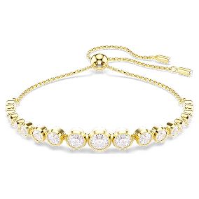 Imber bracelet, Mixed round cuts, White, Gold-tone plated