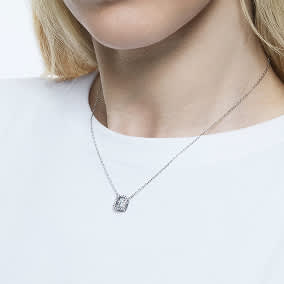 Una pendant, Octagon cut, White, Rhodium plated