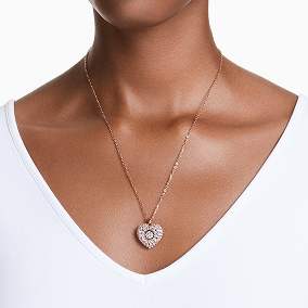 Idyllia pendant, Crystal pearl, Heart, White, Rose gold-tone plated