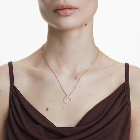 Matrix pendant, Crystal pearl, Round cut, White, Rose gold-tone plated
