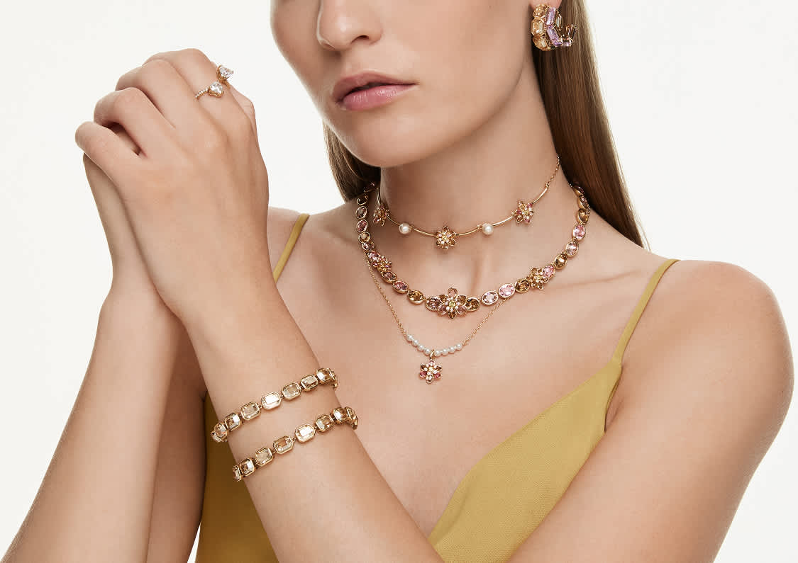Model wearing Swarovski jewellery