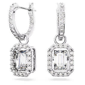 Una drop earrings, Octagon cut, White, Rhodium plated
