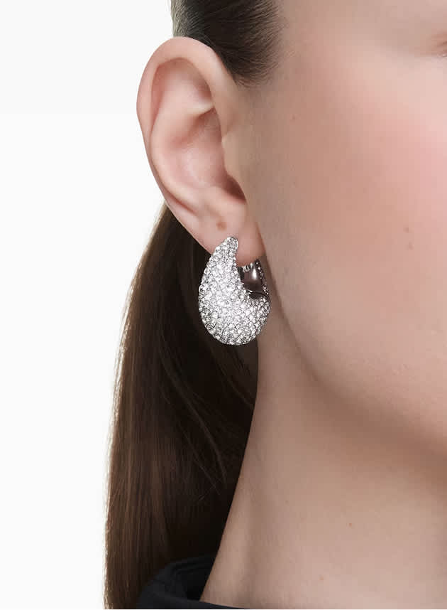Sublima earrings, Large, White, Rhodium plated