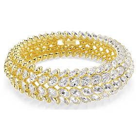 Idyllia bracelet, Oval cut, White, Gold-tone plated
