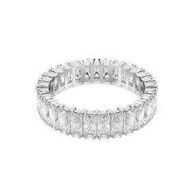 Matrix ring, Baguette cut, White, Silver-tone finish