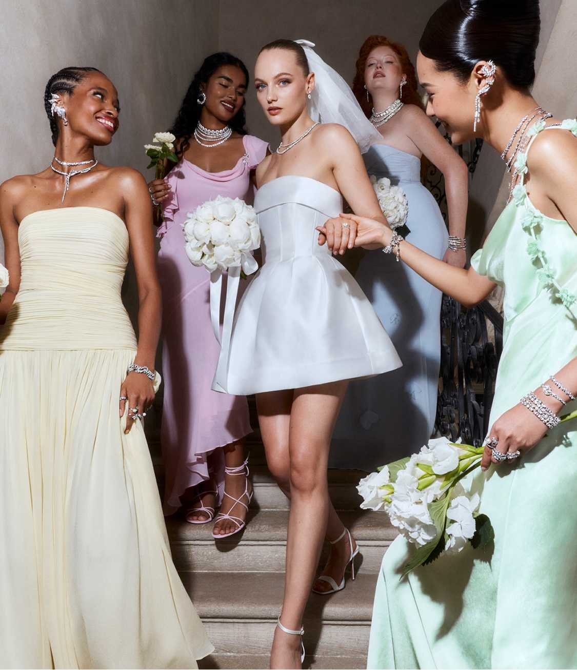Bride and bridesmaids in Swarovski jewelry