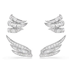 Vienna ear cuffs, Mixed cuts, Swan, White, Rhodium plated