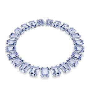 Millenia necklace, Oversized crystals, Octagon cut, Blue, Rhodium plated