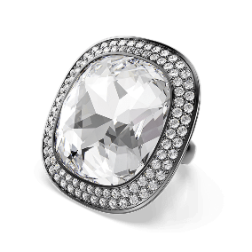 Una Angelic cocktail ring, Cushion cut, White, Ruthenium plated