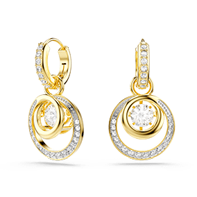 Hyperbola drop earrings<br />Round cut, White, Gold-tone plated