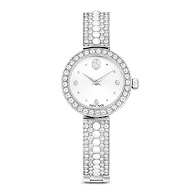Matrix pearl bangle watch<br />Swiss Made, Crystal bracelet, White, Stainless steel