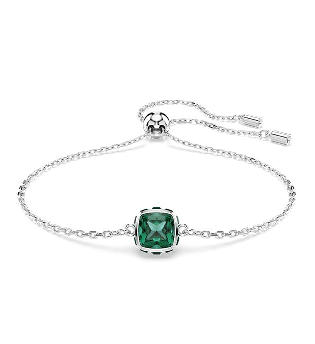 Náramek Birthstone, čtvercový výbrus, květen, zelená, pokoveno rhodiem