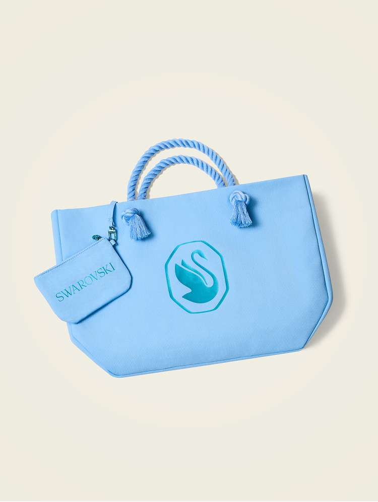 Blue Swarovski Tote bag on blue background