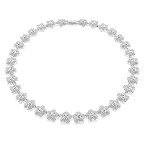 N&aacute;hrdeln&iacute;k Ariana Grande x Swarovski, kulat&yacute; v&yacute;brus, květina, b&iacute;l&aacute;, pokoveno rhodiem