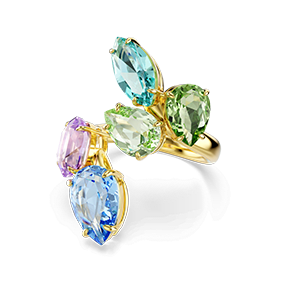 Pierścionek koktajlowy Gema, Szlify różnorodne, Różnokolorowy, Powłoka w odcieniu złota