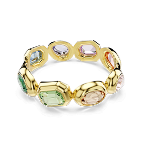 Bransoletka typu mankiet Gema, Duże kryształy, Szlify różnorodne, Różnokolorowa, Powłoka w odcieniu złota