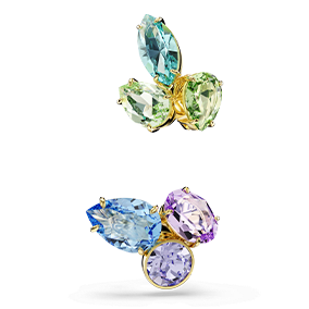 Nausznice Gema, Wzór asymetryczny, Szlify różnorodne, Różnokolorowe, Powłoka w odcieniu złota <br />