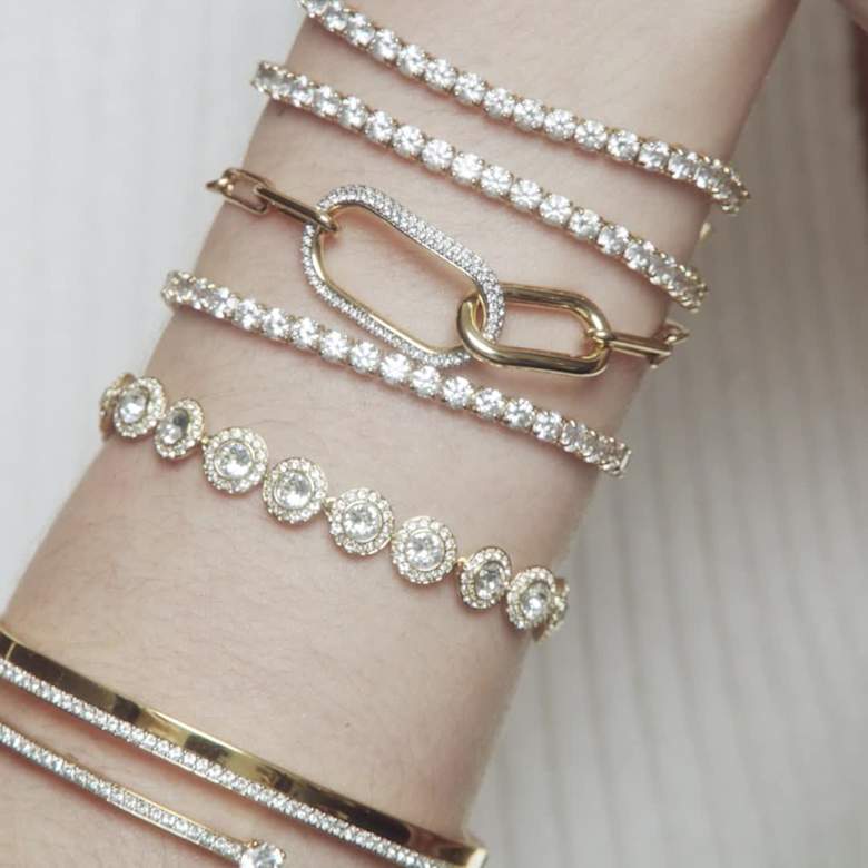 Una Angelic bracelet, Round cut, Pavé, Medium, White, 18K rose