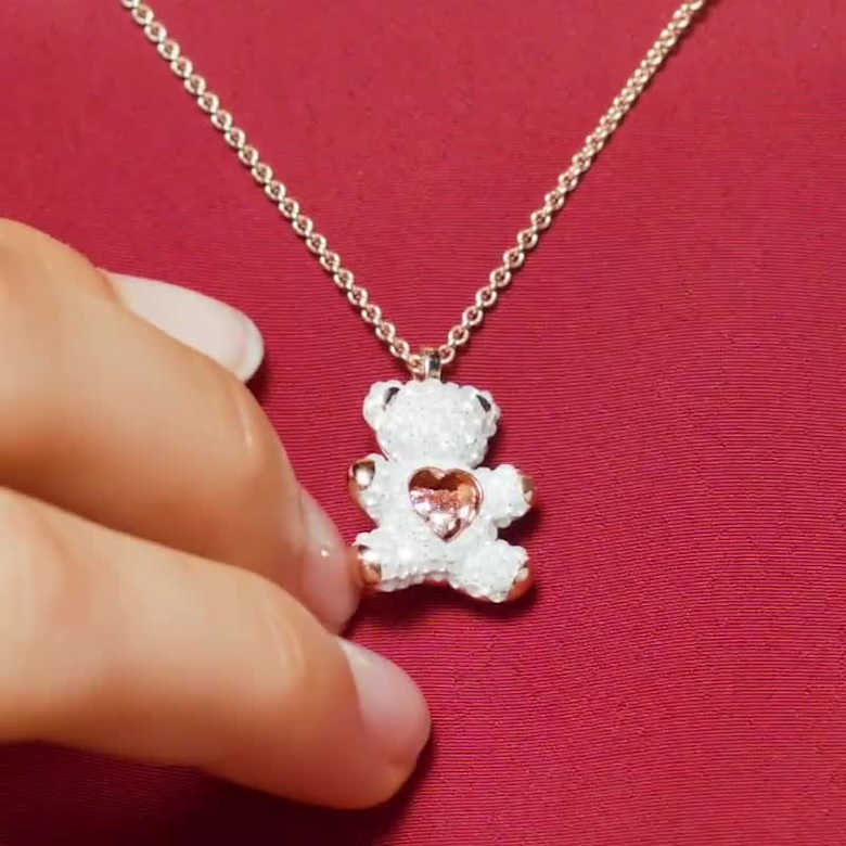 Teddy pendant, Bear, White, Rose gold-tone plated | Swarovski