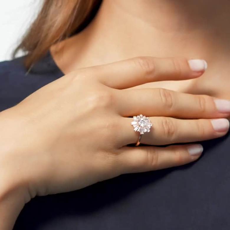 Idyllia ring, Mixed cuts, Sun, White, Rose gold-tone plated