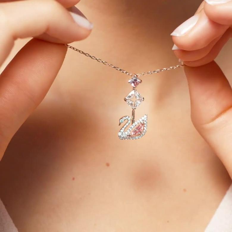 Swan ペンダント, スワン, ピンク, ローズゴールドトーン・プレー