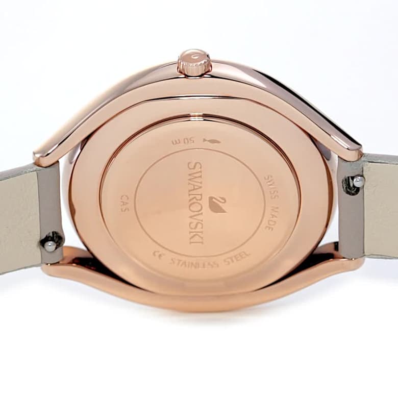 Crystalline aura watch, Swiss Made, Leather strap, Gray, Rose gold