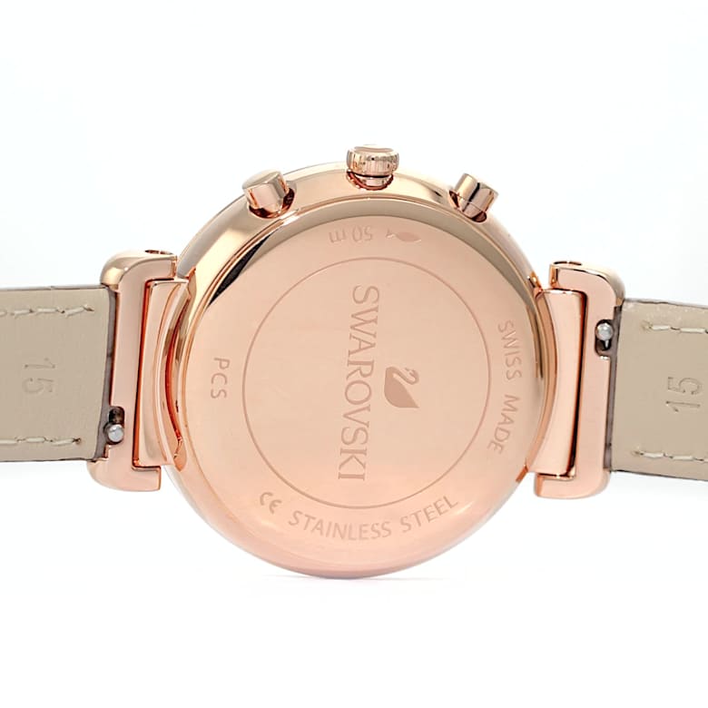 Passage Chrono watch, Swiss Made, Leather strap, Gray, Rose gold