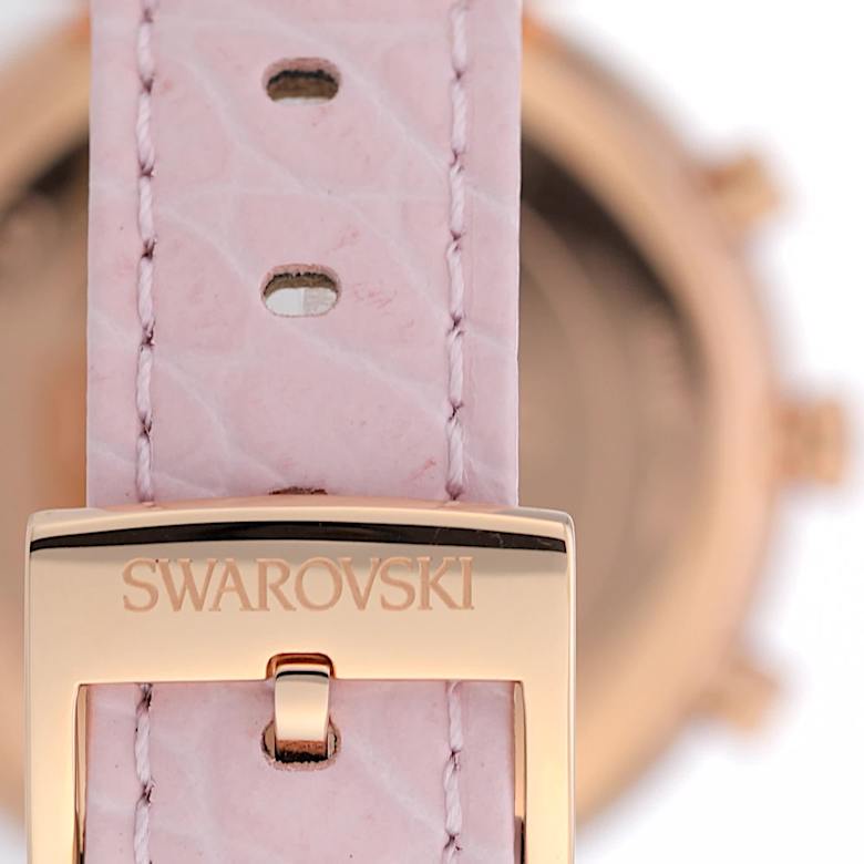Passage Chrono watch, Swiss Made, Leather strap, Pink, Rose gold