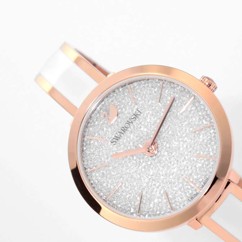 Crystalline delight watch, Swiss Made, Metal bracelet, White, Rose