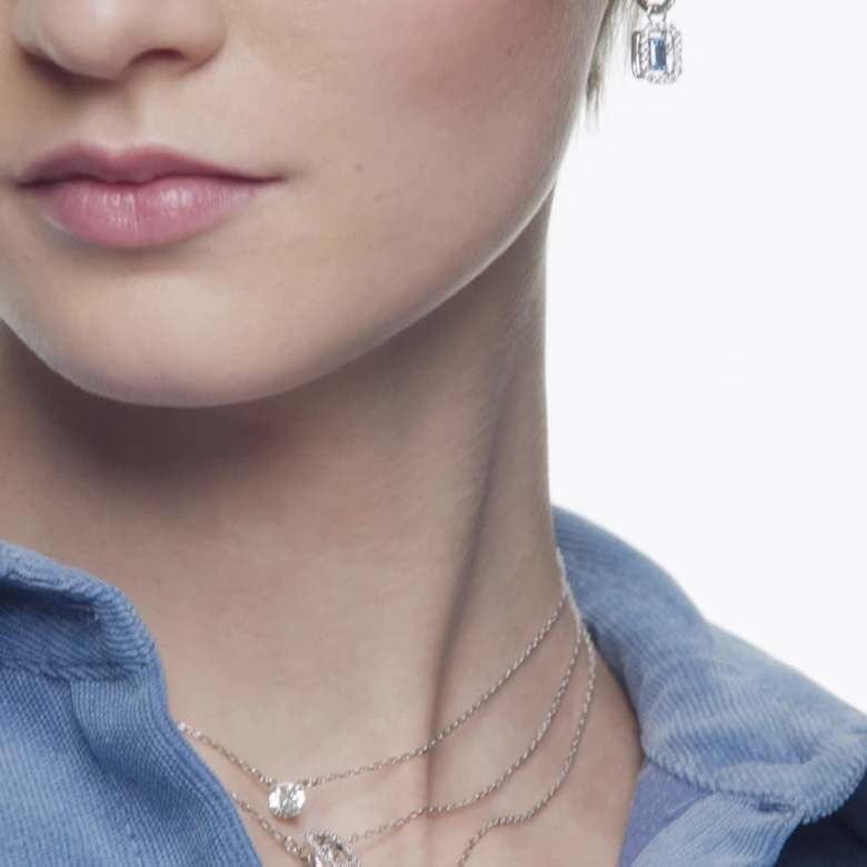Una necklace, Octagon cut, Blue, Rhodium plated | Swarovski