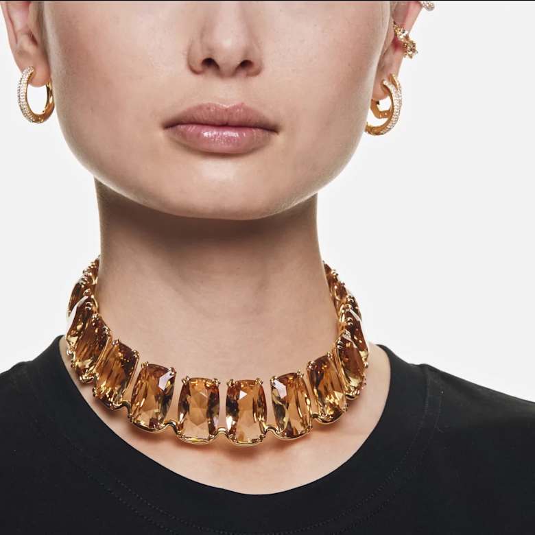 Orecchini A Cerchio Qudo TIVOLA Piccoli Con Cristallo Swarovski - Acciaio Inox Placcato Oro