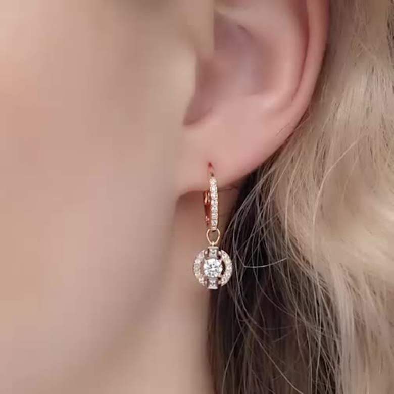 Una ドロップピアス, ラウンドカット, パヴェ, ホワイト, 18Kローズ