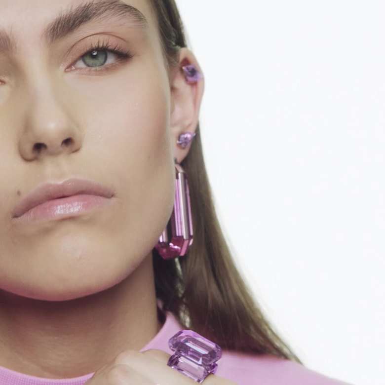 Lucent hoop earrings, Statement, Octagon shape, Pink | Swarovski