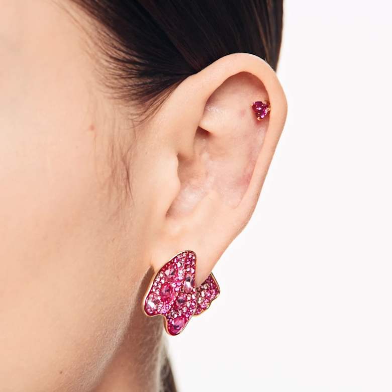 Chroma スタッドピアス, ハート, レッド, ゴールドトーン・プレー