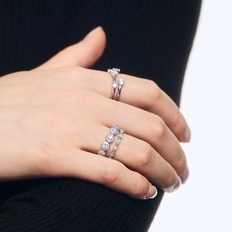 Constella リング, セット(2)、ラウンドカット, ホワイト, ロジウム