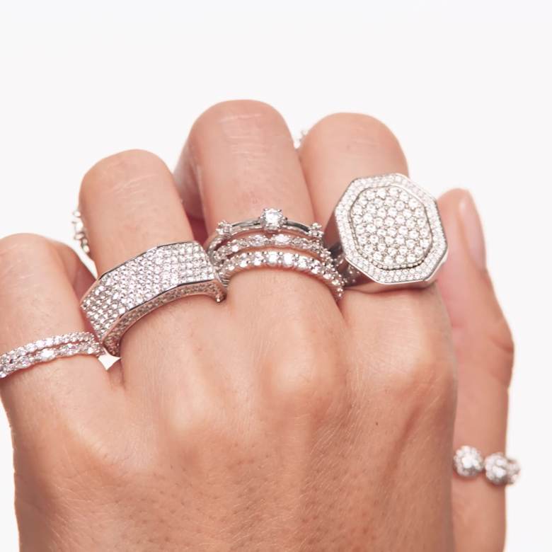 Constella ring, Set (2), Round cut, White, Rhodium plated | Swarovski