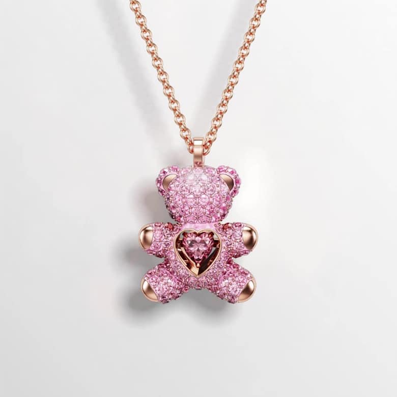 Pandantiv Teddy, Urs, Roz, Placat cu nuanță roz-aurie | Swarovski