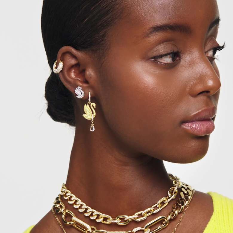 Swan スタッドピアス, スワン, ホワイト, ロジウム・プレーティング