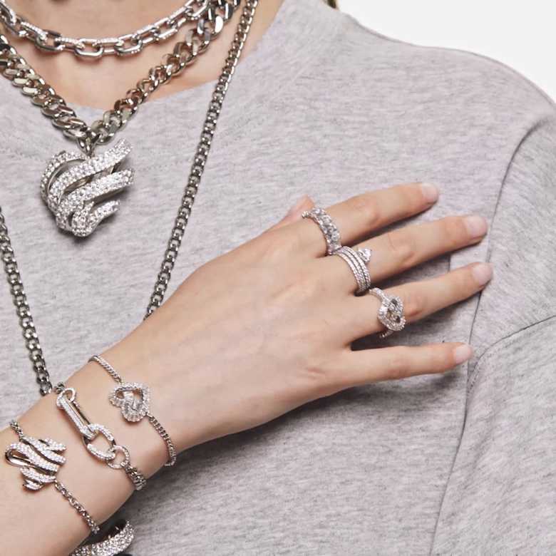Matrix ring, Mixed cuts, Heart, White, Rhodium plated | Swarovski