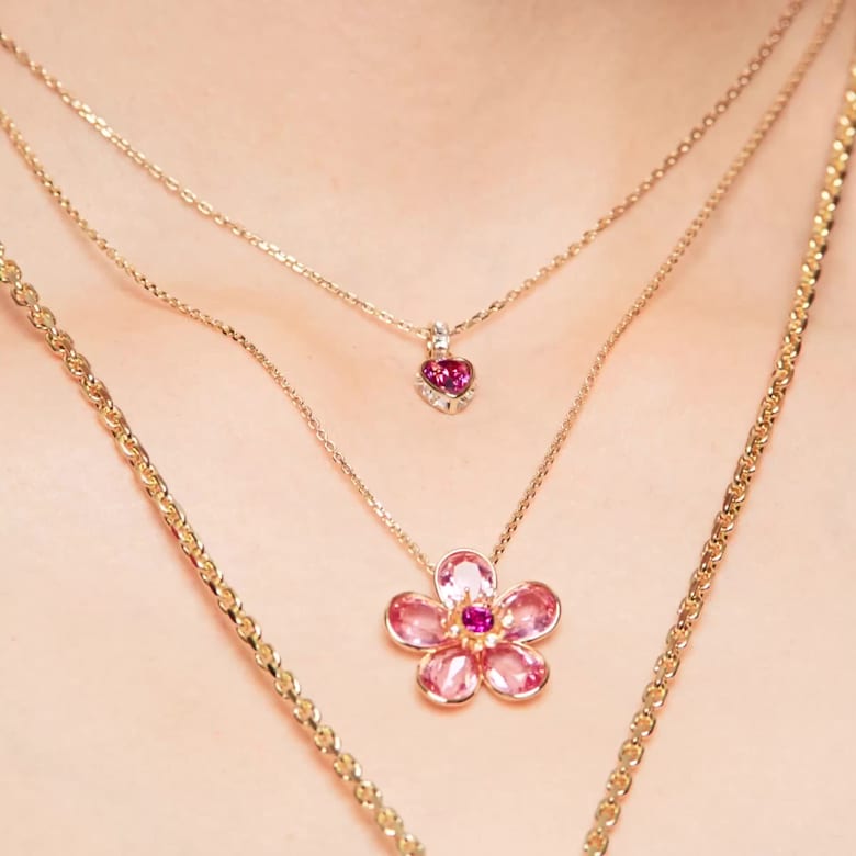 Chroma pendant, Heart, Red, Gold-tone plated | Swarovski