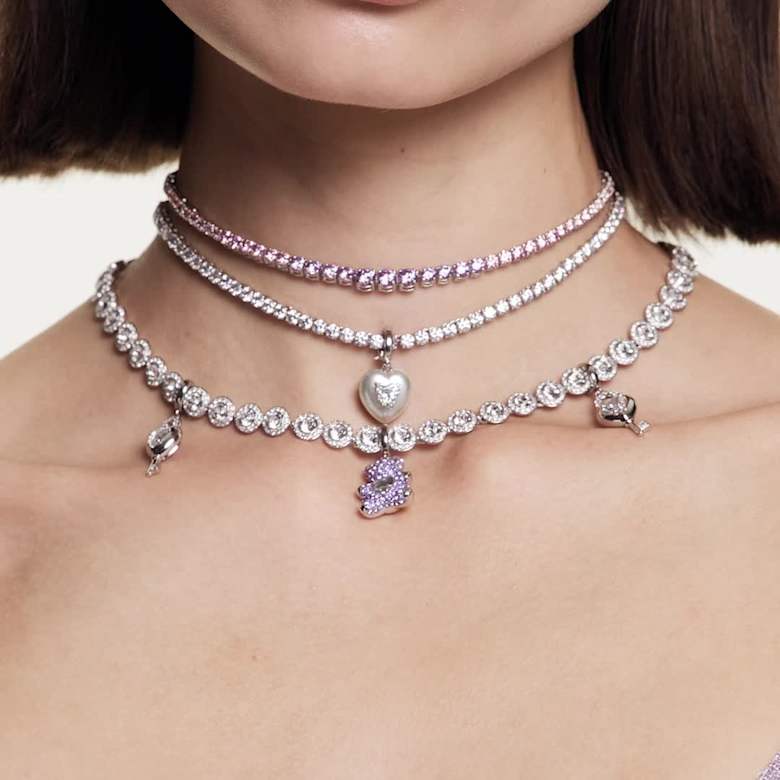 Matrix Tennis bracelet, Round cut, Pink, Rhodium plated | Swarovski