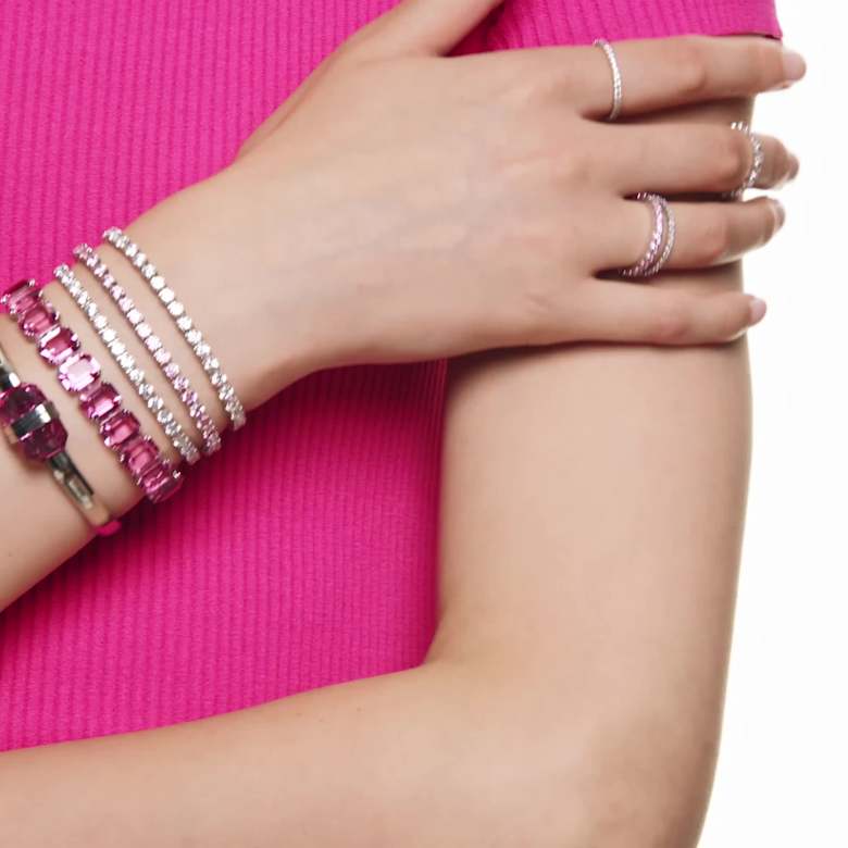 Matrix Tennis bracelet, Round cut, Pink, Rhodium plated | Swarovski