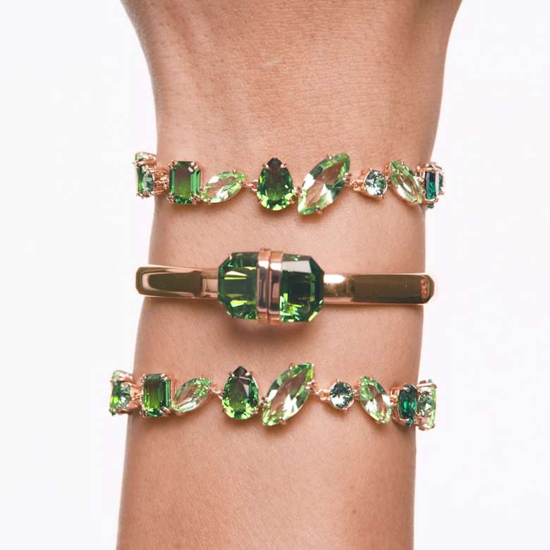 Gema ブレスレット, ミックスカット, グリーン, ゴールドトーン