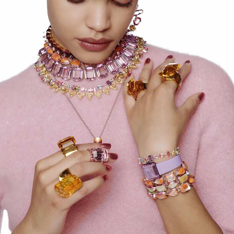 Gema necklace, Mixed cuts, Multicolored, Rhodium plated | Swarovski