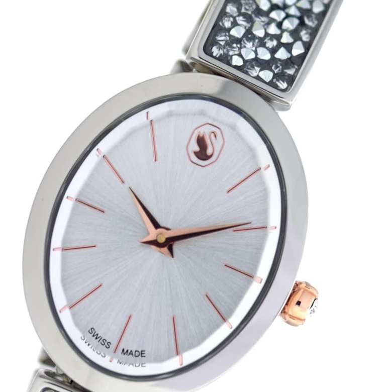 Crystal Rock oval watch, Swiss Made, Crystal bracelet, White