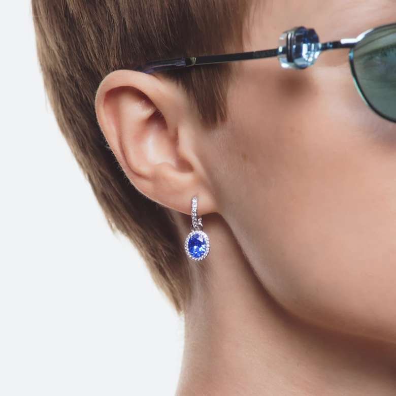 Swan pendant, Swan, Medium, Blue, Rhodium plated | Swarovski