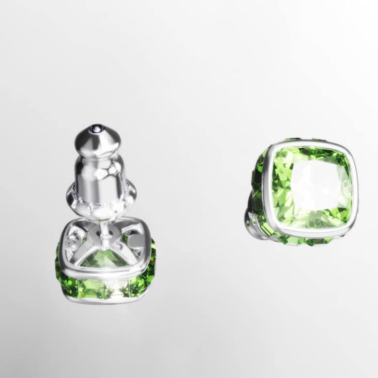 Birthstone スタッドピアス, スクエア・カット, 8月, グリーン