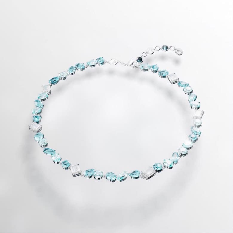 Gema necklace, Mixed cuts, Blue, Rhodium plated | Swarovski