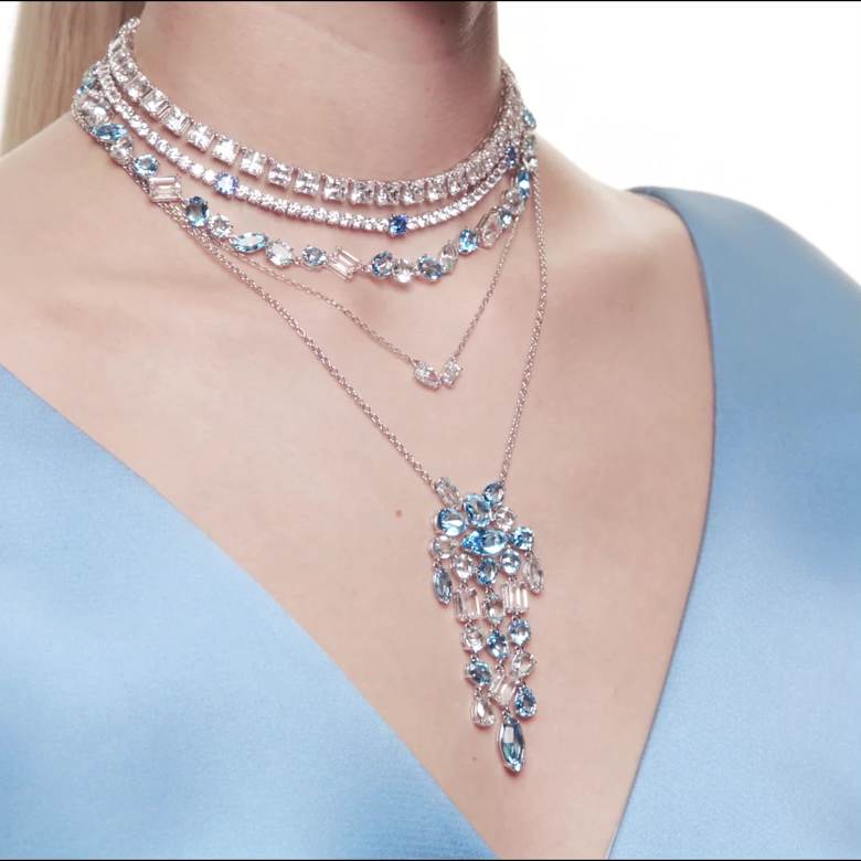 Gema ネックレス, ミックスカット, ブルー, ロジウム・プレーティング