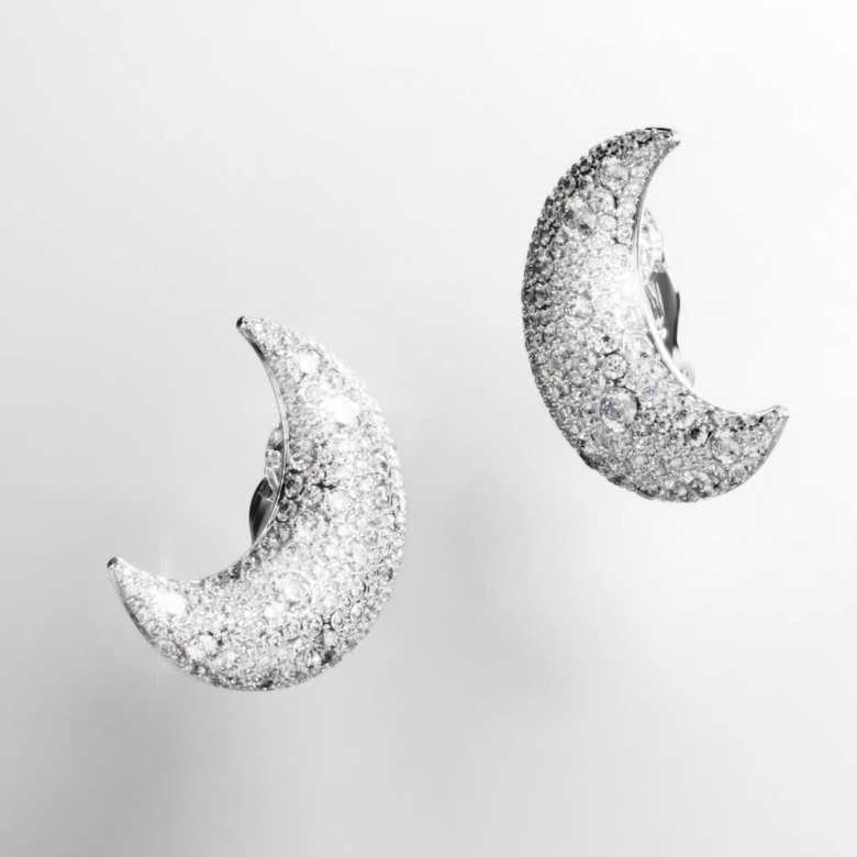 Luna clip earrings, Moon, White, Rhodium plated | Swarovski